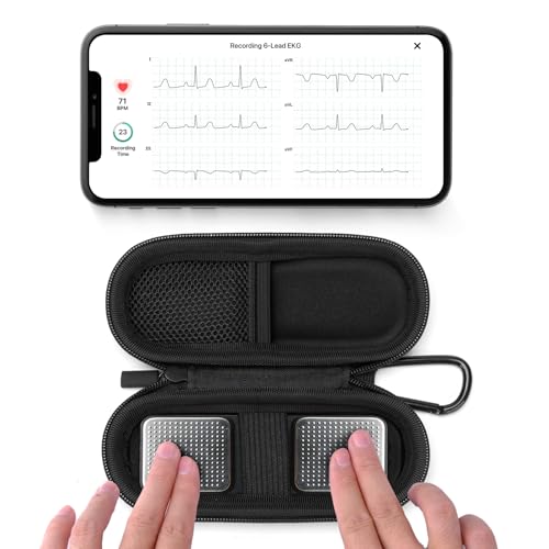 KardiaMobile EKG Monitor Case - Hard Travel Case with Pill Box & Carabiner Clip - Black