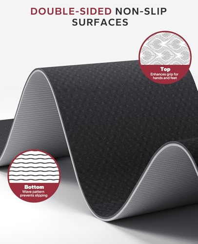 Large Non-Slip Yoga Mat - 72"x36" - Black/Gray Carry Bag