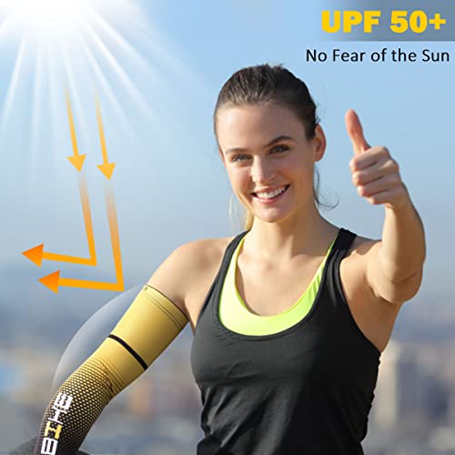 UV Protection Cooling Arm Sleeves for Men & Women - Large Yellow