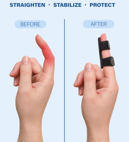 Finger Splint & Thumb Brace - Universal Adjustable Stabilizer for Trigger Finger, Arthritis - 2 Pcs, Black, L