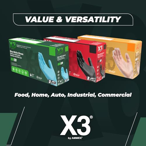 X3 Black Nitrile Gloves for cooking Food Prep, Disposable, Latex Free, 3 Mil, Powder-Free, Lightly Textured