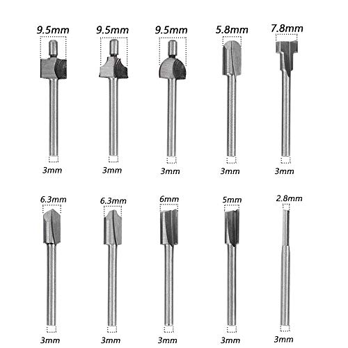 Mesee 10Pcs HSS Router Bits 1/8"(3mm) Shank Carbide Engraving Bit Set Fit Rotary Tool Tools for DIY Woodworking Edge Grooving Carving Milling Trimming