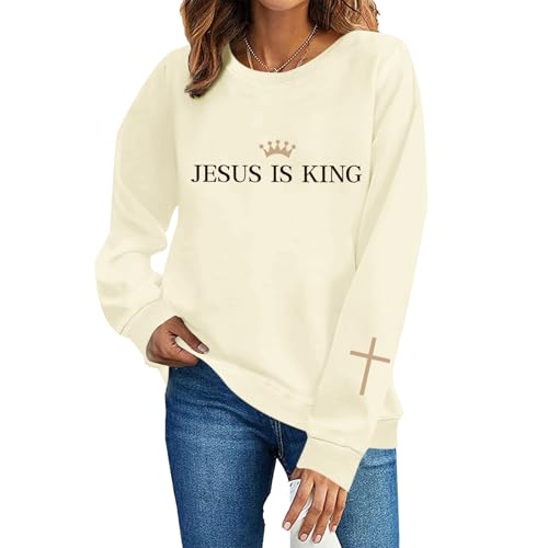 Jesus Is King Sweatshirt - Christian Cross Faith Hoodie - Apricot, Medium