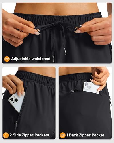 Viodia Women's 9/11 Bermuda Shorts with Zipper Pockets - Black, Large, 9" Inseam