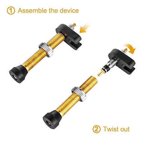 Brass Tubeless Valve Stems with Valve Core Remover Tool - Gold, 40mm