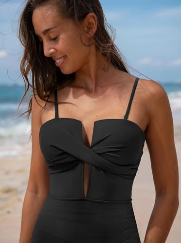 Popvil Women's One Piece Swimsuit Black Medium Tummy Control Cutout Bathing Suit