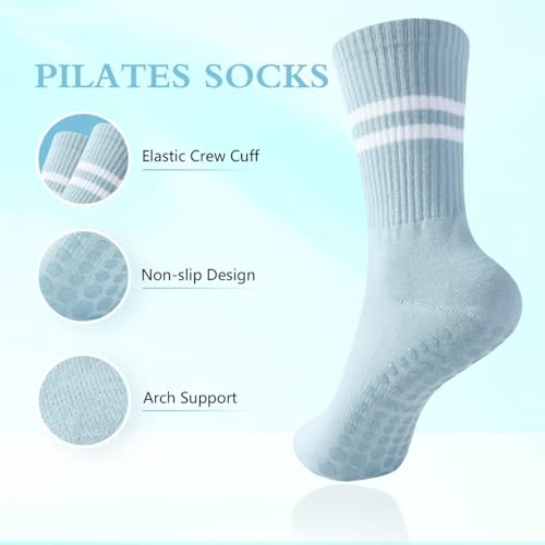 Non-Slip Pilates Grip Socks for Women - 3 Pack Black, White, Blue