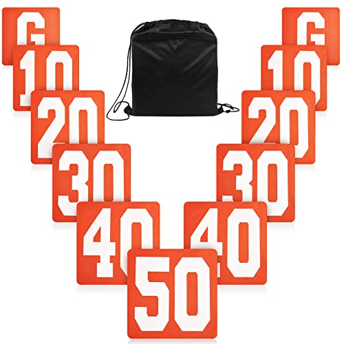Football Yard Markers Set - 12 Inch with Carrying Bag, Classic Orange & White - 11 Pieces