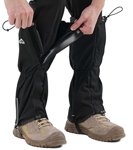SnuYucto Waterproof Leg Gaiters for Men Women Large Black Hiking Snow Boots