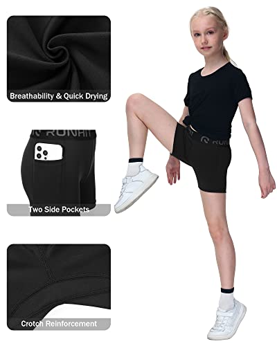 Runhit 4" Youth Girls Volleyball Shorts 3 Pack Black - Compression & Biker Style