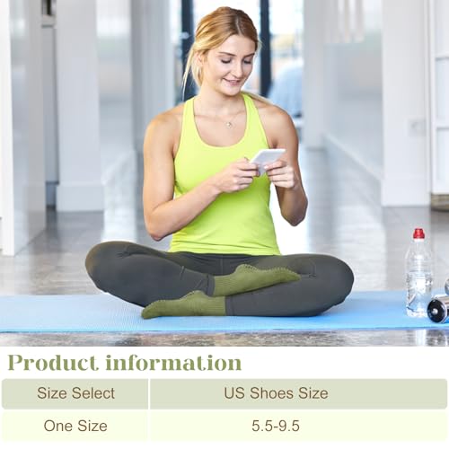 Non-Slip Pilates Socks with Grips for Women - 6 Pairs, Dark Grey+Light Grey+Khaki+White+Pickles Green+Black