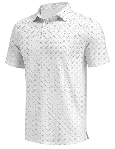 COOFANDY Men's Golf Polo Shirt Large White with Golf Clubs - Quick Dry Short Sleeve Casual Collared Shirt