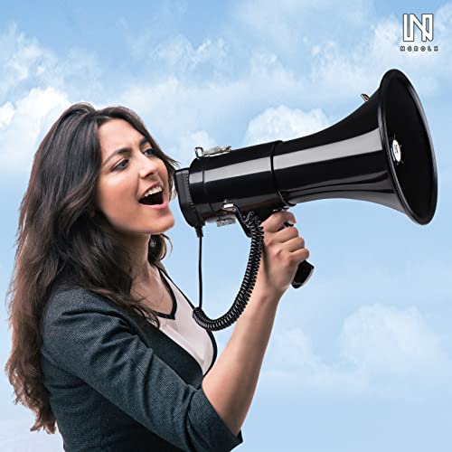 50W Bluetooth Megaphone Bullhorn Speaker - Rechargeable Battery, Siren & Recording - Black
