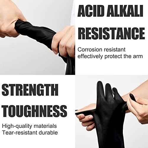 6 Pairs Chemical Resistant Gloves Heavy Duty Industrial Rubber Cleaning Black Protective Safety Work Waterproof Reusable Gloves for Car Home Lab, 14 Inches Large