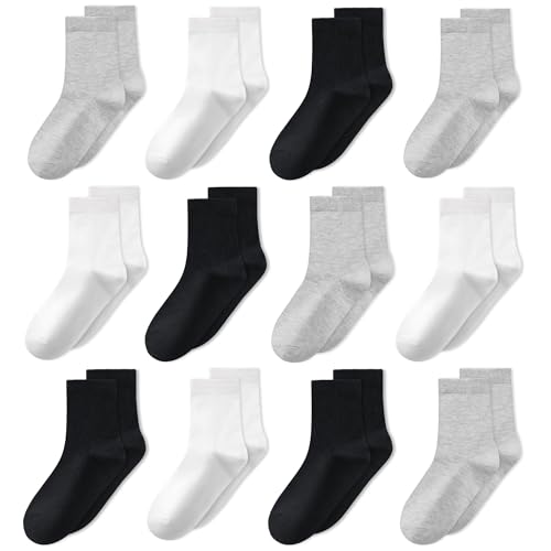 GENTABY Kids Socks 12 Pairs Boys Girls Athletic Crew for Ages 1-13