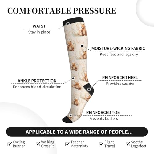 Compression Socks for Men & Women - Knee High Support - One Size Bear