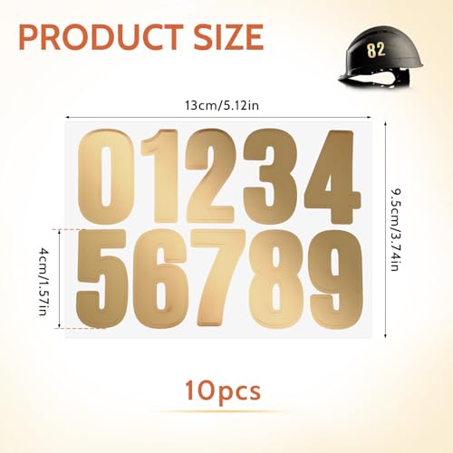 100 PCS Vinyl Sports Helmet Number Stickers, 1.5-Inch Waterproof Gold Numbers
