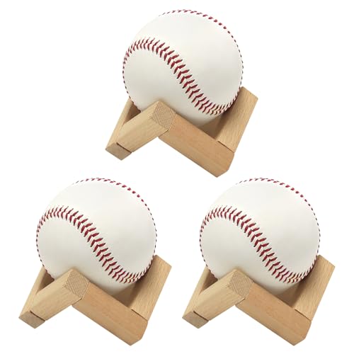 Wooden Baseball Display Stand - 3 Pcs Natural Beechwood Holder
