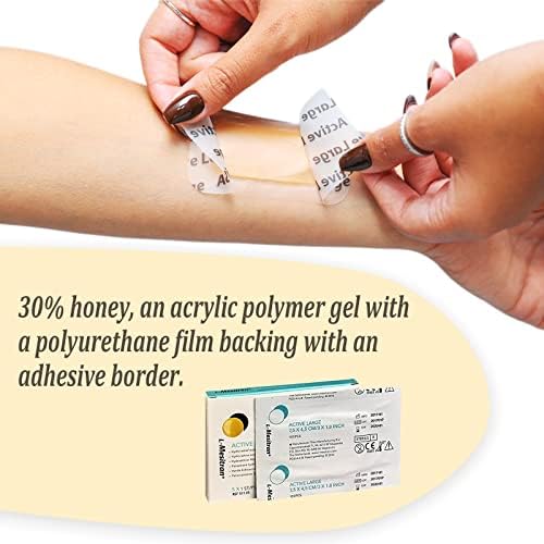 L-Mesitran Medical Grade Honey Bandages (10 Pieces in 2 Packs) - 30% Honey - Wounds Healing Waterproof Medicated Non-Adhering Sterile Gauze Pads Dressing to Cover Small Cuts, Abrasions, Burns