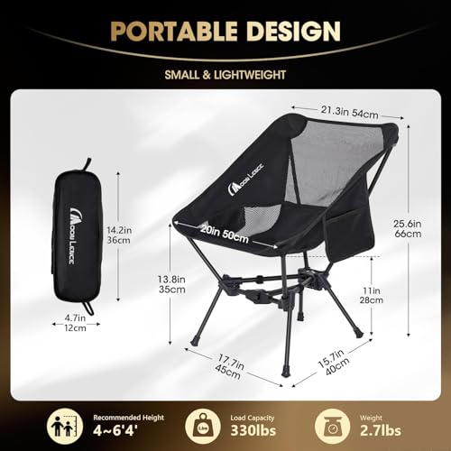 MOON LENCE Black Portable Camping & Backpacking Folding Chair - 4th Gen Ultralight, Compact, 330LBS Capacity