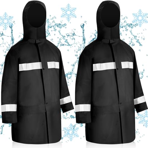 2 Pcs Reflective Rain Jacket for Men Waterproof High Visibility Rain Coat Black Safety Jacket with Reflective Strip