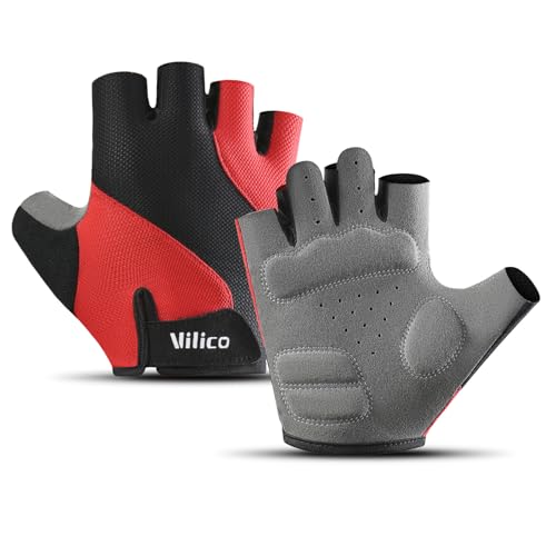 SUJAYU Cycling Gloves Men Women Red Medium Gel Padding MTB Biking Gloves