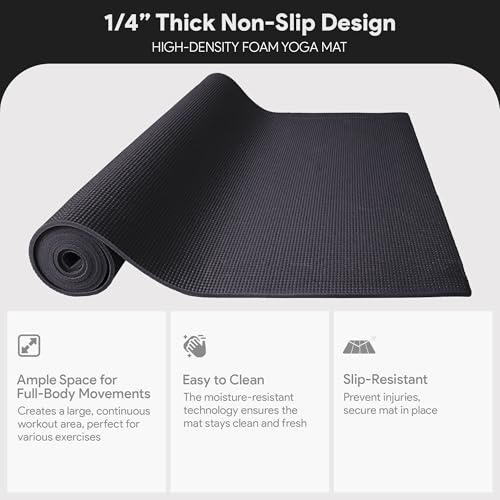 High Density 1/4-Inch Anti-Tear Yoga Mat with Strap - Multiple Colors