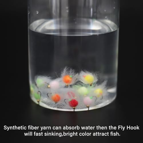 KJEIM 24pcs Fly Fishing Flies Kit for Salmon, Trout & Steelhead with Brass Beadhead Glo Bug Eggs