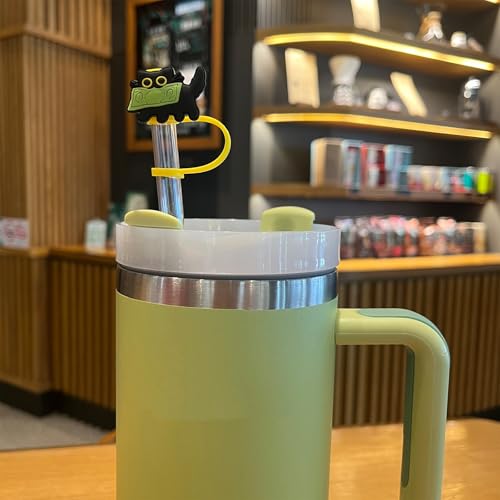 Black Cat Straw Toppers - Silicone Drink Covers for Tumblers - Set of 6