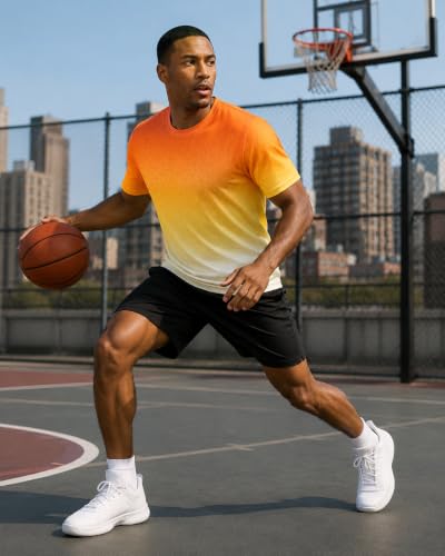 Men's Athletic Running T-Shirt - Dry Fit Moisture Wicking - Medium Gradient Orange
