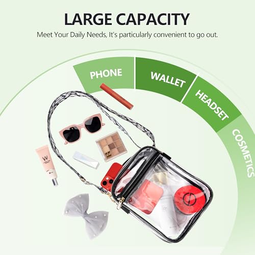 Clear Stadium Bag with Adjustable Cow Strap - 8.5x6.8x3 Inches