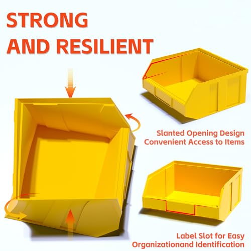 KJE 30PCS Wall Mounted Storage Bins, Plastic Tool Organizer for Garage Storage, Screws, Nuts, Bolts, Small Hardware Parts -Black, Yellow
