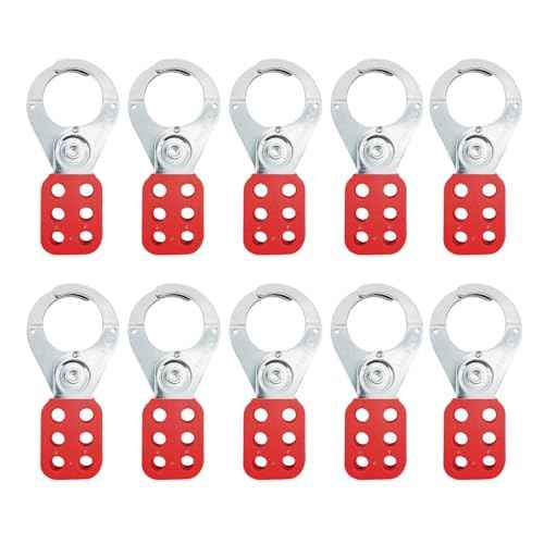Lock Out Tag Out Hasp,Red 1.5 inch Jaw Diameter Stainless Steel Lockout Hasp Tamper-Proof Padlock Hasp with Extended Jaw,Nylon Handle,Impact-Resistant(10 Pack)