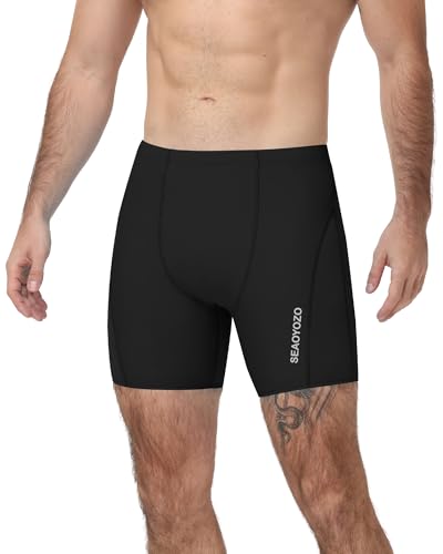 Men's Swim Jammers - Athletic Square Leg Shorts, UPF 50+, Medium Black