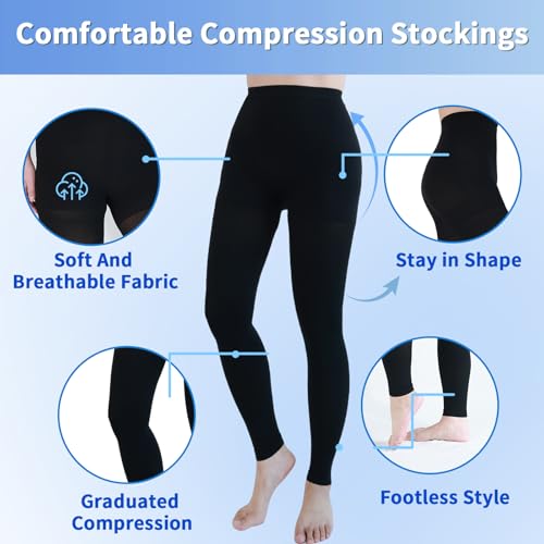 Bewzilove X-Large Black Footless Medical Compression Leggings 20-30mmHg