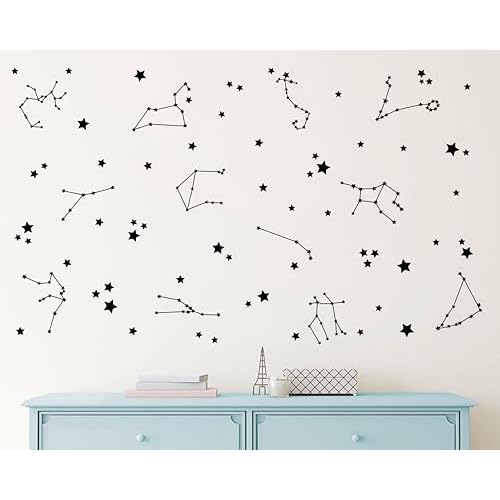 Constellation Wall Decals - Stars Wall Stickers for Nursery, Boys Bedroom, Kids Room - Vinyl Wall Decor Y85 (Black)