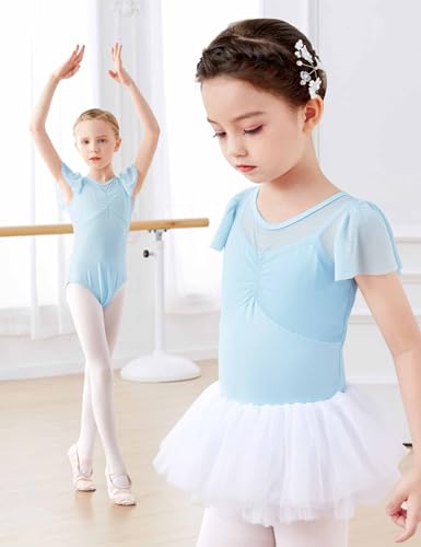 Flutter Sleeve Ballet Leotard for Toddler Girls - Blue, 7-8 Years