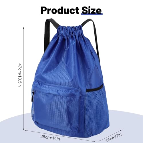Drawstring Backpack Gym Bag - Waterproof, Large Capacity, Blue