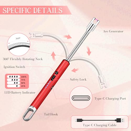 Plasma Flameless Electric Lighter - Rechargeable Candle Lighter - Red