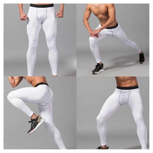 Men's Compression Pants - Athletic Leggings for Running & Gym - Large White