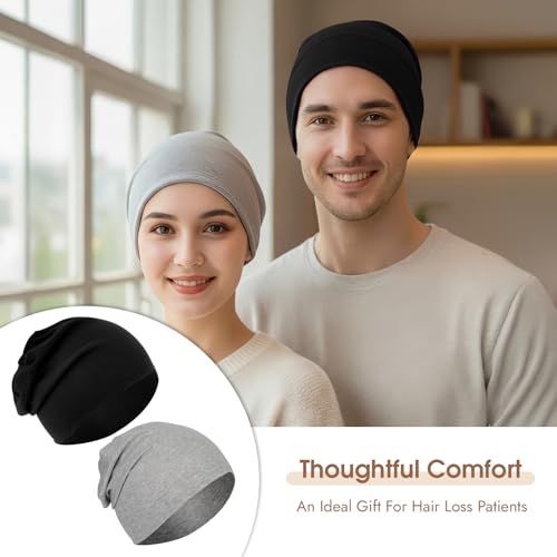 Cotton Slouchy Beanie for Men & Women - Large, Black + Light Off-white + Heather Grey + Navy Blue