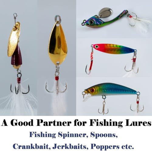 15Pcs Feathered Treble Hooks - Premium Carbon Steel, Size 8#