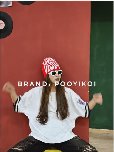 Y2K Beanie Hat - Knitted Wool Pullover with Letter & Star Print - Pink, One Size