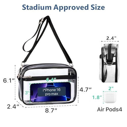 Small Clear Stadium Bag with Web Strap - Packism Crossbody Purse for Events (Black Variant)