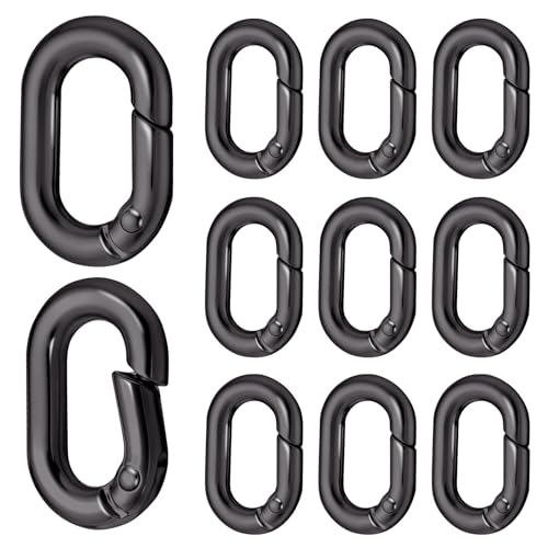 10-Pack Black Oval Carabiner Clips - Metal Keychain Hooks