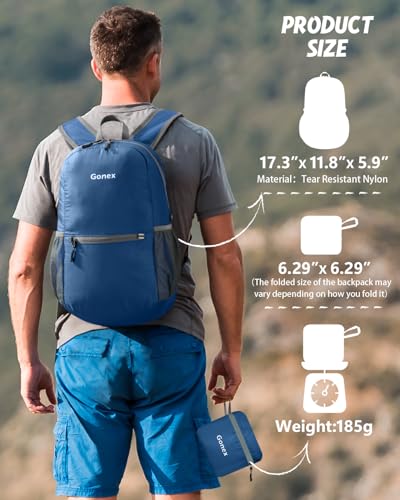 Gonex 20L Packable Daypack Backpack – Dark Blue Lightweight Foldable Travel Bag