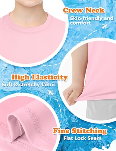 Boys Rash Guard Swim Shirt UPF 50+ Quick Dry - Pink 5-6 Years