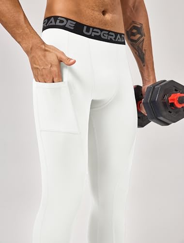 Men's Compression Pants - Quick Dry Athletic Leggings - White, Small