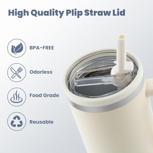 40oz Stanley Cup Replacement Lid & Straw - Beige & Beige