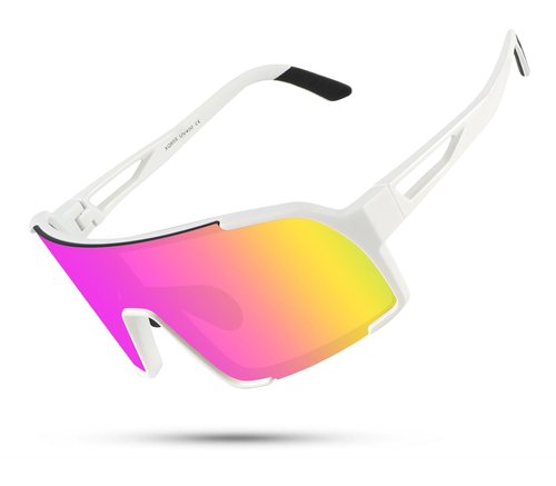 OULAIQI Sports Sunglasses for Men Women,Cycling Glasses UV Protection for Running Softball Baseball Volleyball Hiking (WHITE PINK)